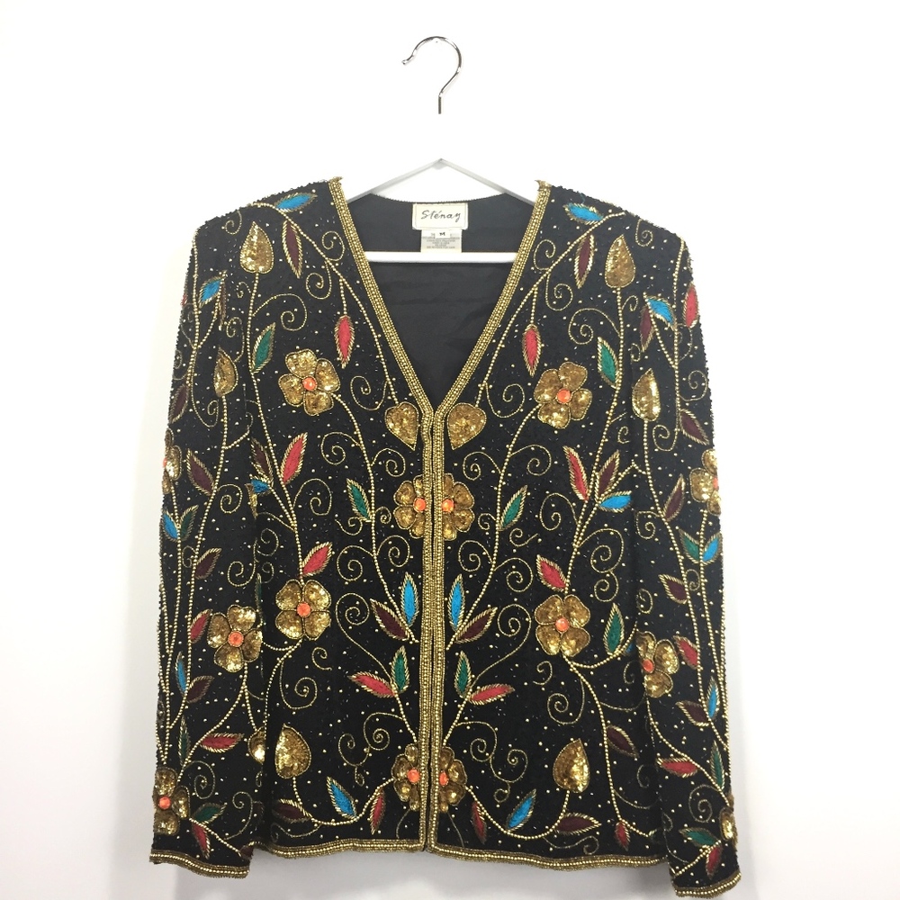 Vintage Stenay Medium Evening Jacket Floral Sequin